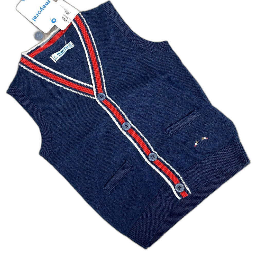 Mayoral Boys Wool Blend Navy Knit Button Sweater Vest Size 2 NWT Style 4320